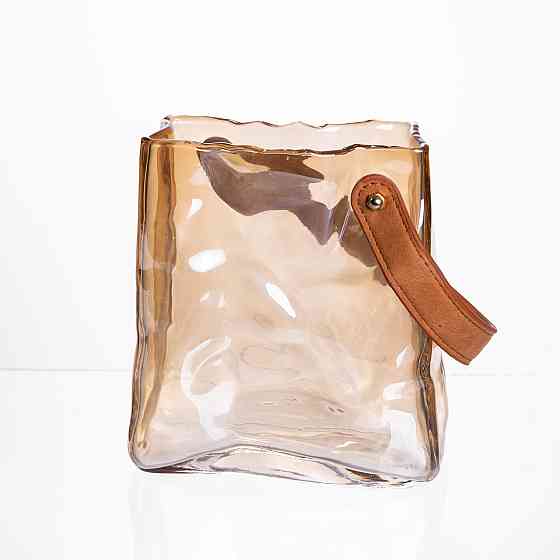 Скляна ваза сумочка з ручкою 13×7×16.5 (см) декоративна ваза для квітів 1 (л) Коричневий HP-19-155-1 Київ