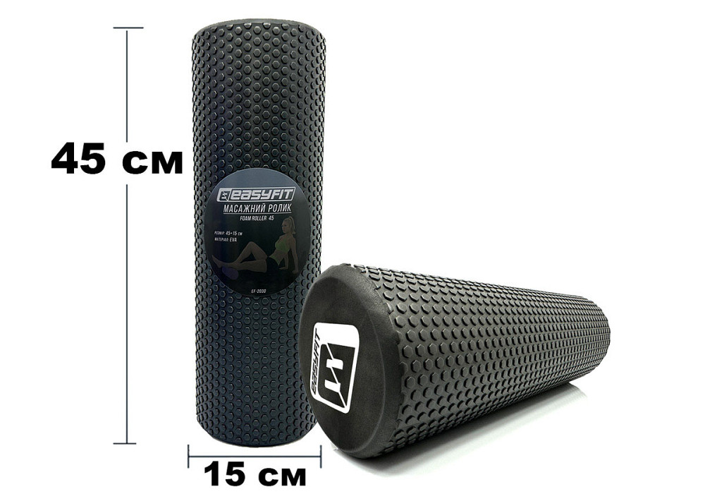 Масажний ролер EasyFit Foam Roller 45 см Чорний Коломия - фото 1