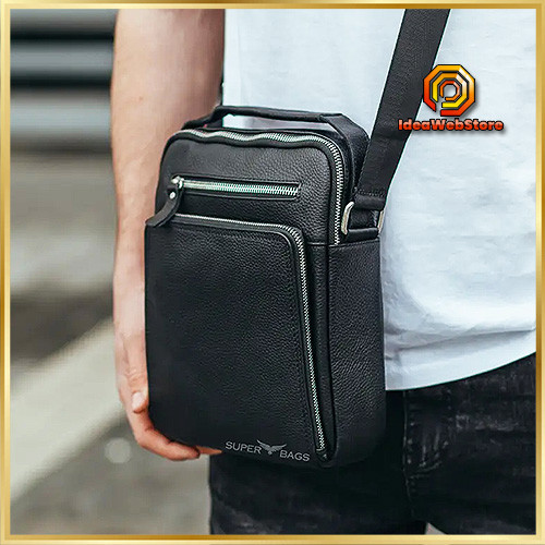 Чоловіча шкіряна сумка чорна Tiding Bag A25-1278C Київ - фото 1