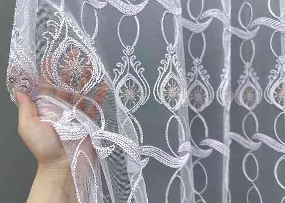 Тюль фатин с вышивкой и люрексом цвет белый с пудровым 1567т Киев