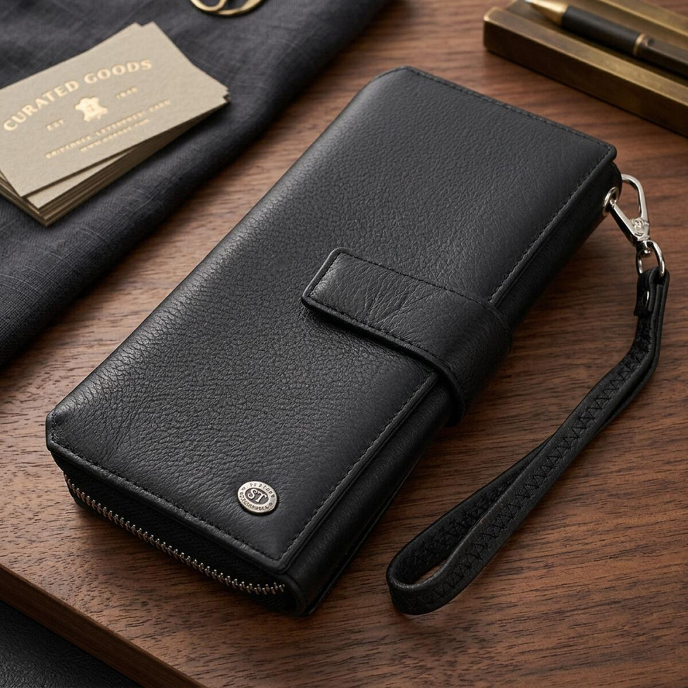Шкіряний гаманець-клатч унісекс, чорний (ST Leather) Київ - фото 11