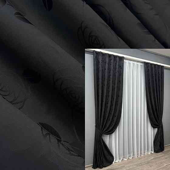 Комплект готових штор VR-Textil Жакард № 980ш Чорний 150х290 см 2 шт (30-780) Київ