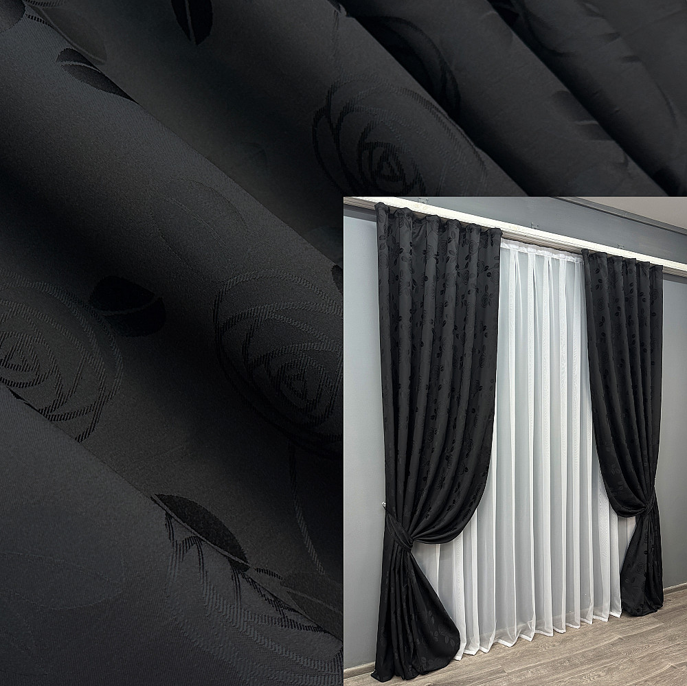 Комплект готових штор VR-Textil Жакард № 980ш Чорний 150х290 см 2 шт (30-780) Київ - фото 1