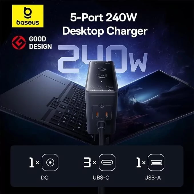 Портативна зарядна станція Baseus 240W GaN (5-в-1) Чорний Вінниця - фото 6