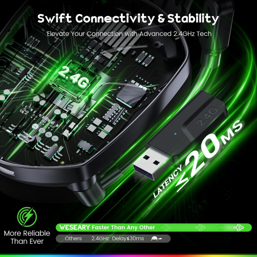 Бездротова ігрова гарнітура WESEARY WG1 2.4 ГГц Bluetooth для PS5 PS4 ПК Switch Mac, 50 годин, зелена Київ - фото 6