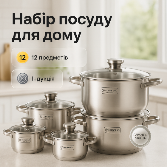 Кастрюли с крышками, Набор высоких кастрюль, Набор кастрюль-сотейников посуды для любых плит OZ-47 Львов