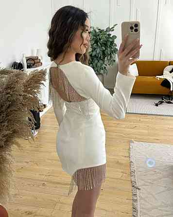 Женское стильное романтическое мини платье с бахромой из стразов Белый, 42/44 Одесса