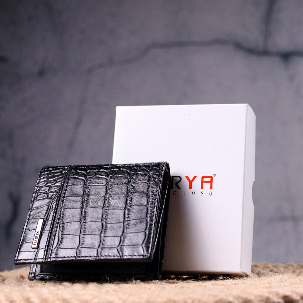 Оригінальне портмоне для чоловіків з натуральної шкіри з тисненням під крокодила KARYA 21325 Чорний Київ - фото 9