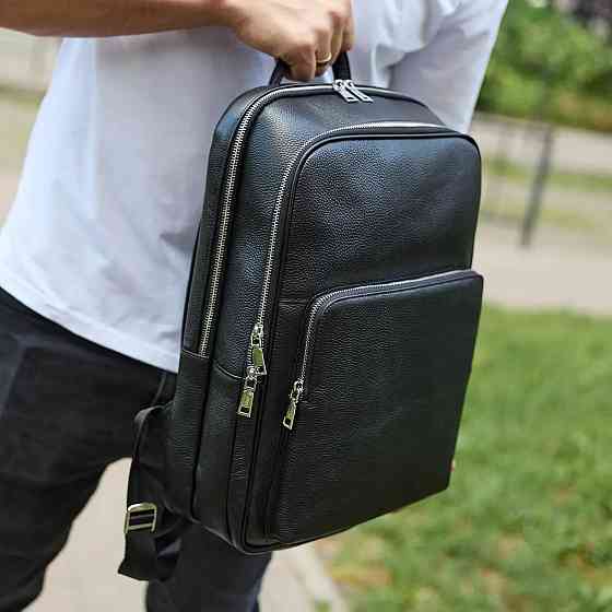 Большой мужской городской рюкзак из натуральной кожи, кожаный портфель черный для мужчин Черный Киев
