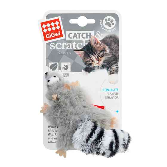Игрушка для кошек Енот с кошачьей мятой GiGwi Catch&scratch, искусственный мех, кошачья мята, 8 см Киев