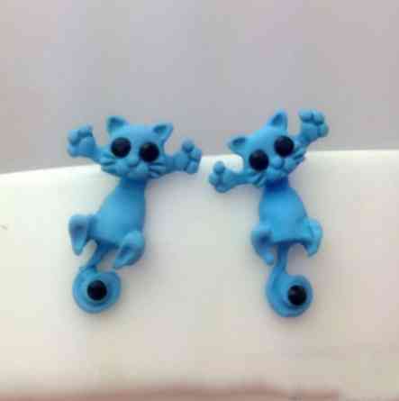 Серьги в виде кошки голубые - размер 2см, материал сплав Киев