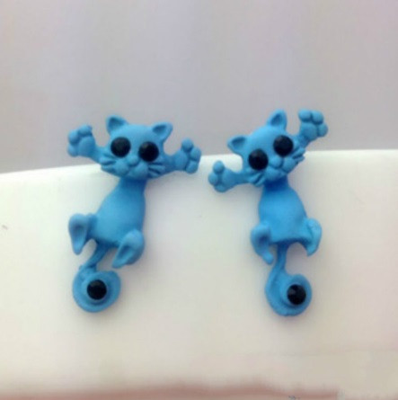 Серьги в виде кошки голубые - размер 2см, материал сплав Киев - изображение 1