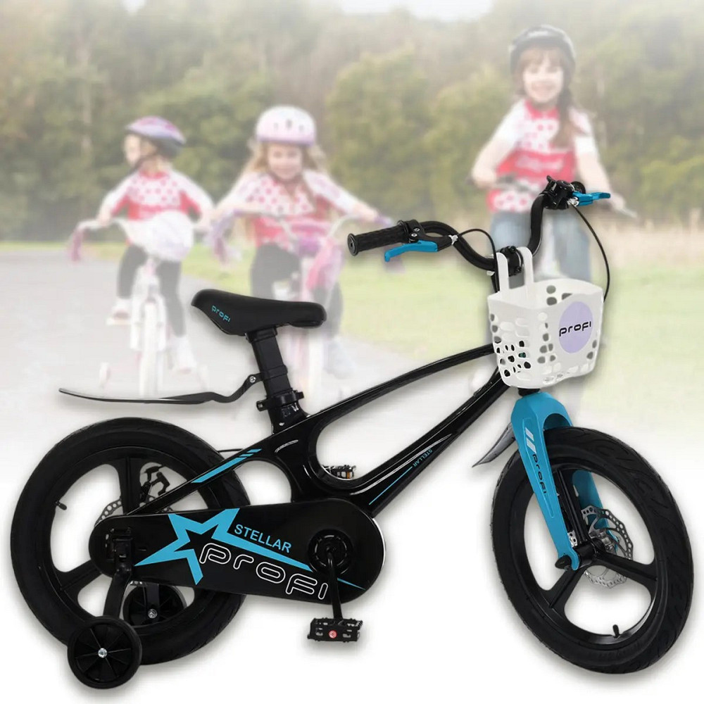 Велосипед дитячий PROFI 14 дюймів STELLAR з бічними колесами магнієва рама та вилка кошик гальма дискові Чорно-блакитний (MB Чернигов - изображение 3