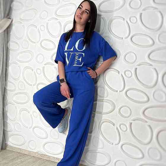 Літній костюм з широкими штанами "Love story" оптом | Распродажа модели Електрик, 42-44 Київ