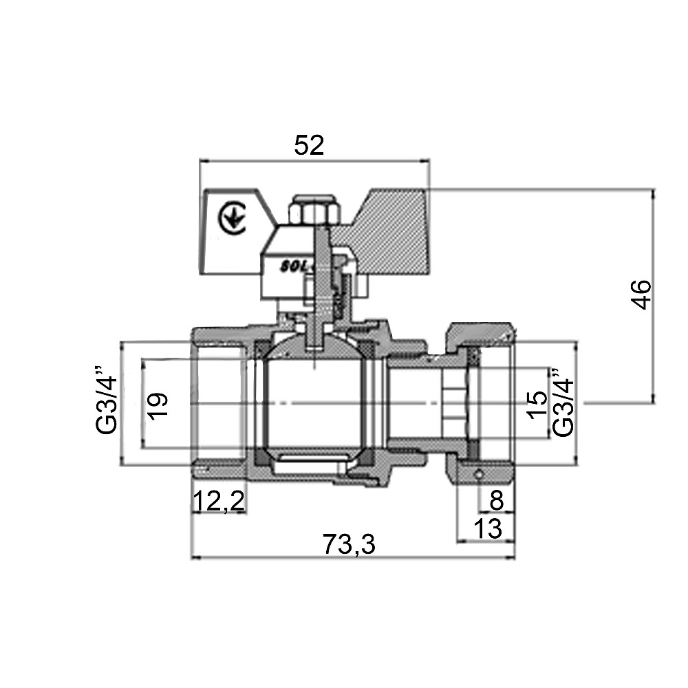 Кран кульовий прямий з накидною гайкою SOLOMON 3/4″ ВВ PN40 (V6003-S) Луцьк - фото 4