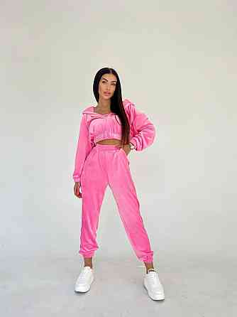 Жіночий плюшевий прогулянковий костюм-трійка: кофта топ і штани велюр плюш Рожевий, 42/44 Одеса