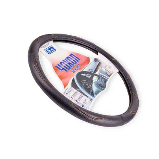 Чехол xххxl кожзам (50 - 52 см) черный vitol коричневая нить руля Мукачево