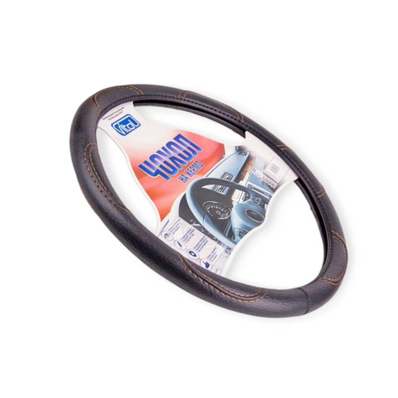 Чохол xххxl шкірозамінник (50 - 52 см) чорний vitol коричнева нитка керма Мукачево - фото 1