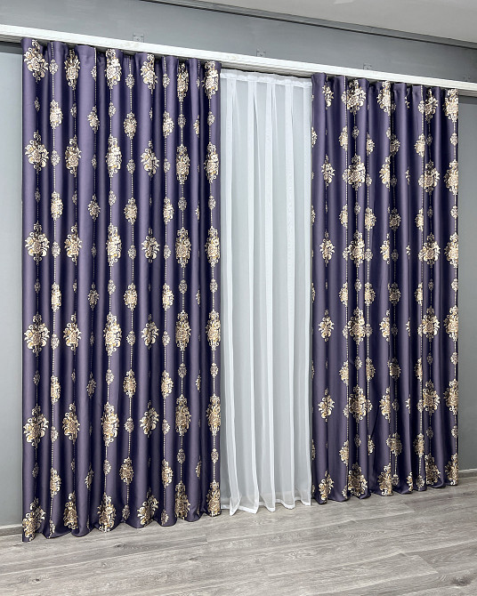 Комплект готових штор VR-Textil з вишивкою гладдю № 2056ш Синій 200х270 см 2шт (32-407) Київ - фото 4