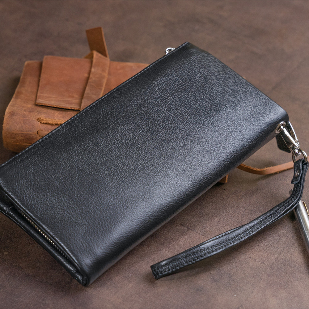 Шкіряний гаманець-клатч з кишенею для телефона чорний (ST Leather) Київ - фото 20