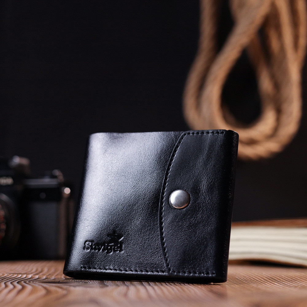 Чоловіче глянсове шкіряне портмоне Shvigel 16617 Чорний Київ - фото 3