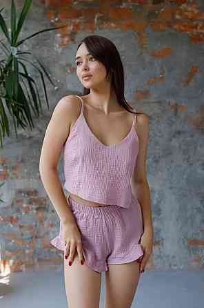 Женская летняя пижама з муслину майка с шортами L Темно-розовый Харьков