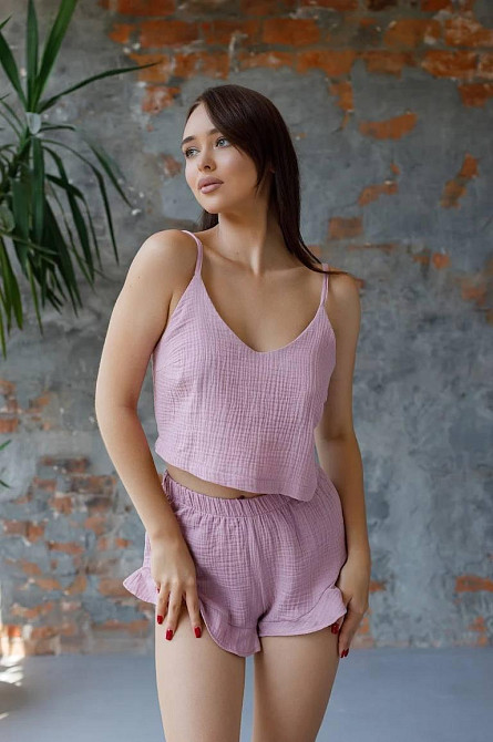 Женская летняя пижама з муслину майка с шортами L Темно-розовый Харьков - изображение 1