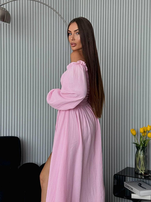 Жіноче романтичне плаття максі з натуральної тканини муслін 100% бавовна Ніжно рожевий, 46/48 Одеса - фото 3