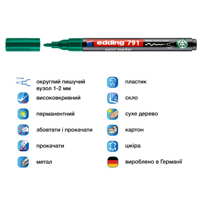 Маркер Edding Paint e-791 1-2 мм круглий зелений (e-791/04n) Вінниця - фото 2