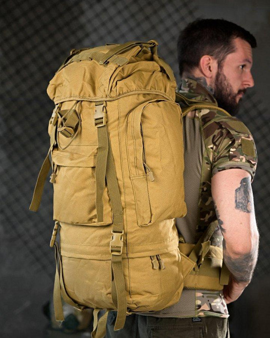 Тактический рюкзак с металлическим каркасом на 100 литров. Каркасный рюкзак койот РП7466 Одесса - изображение 1