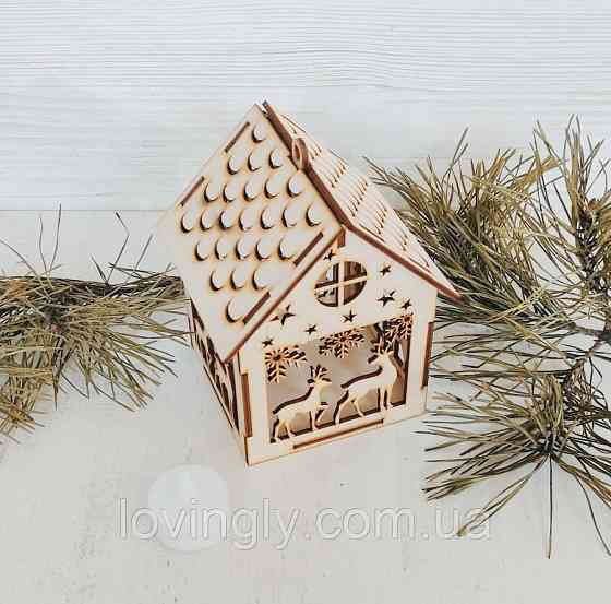 Різдвяний дерев’яний будиночок з LED свічкою - декор і подарунок ручної роботи Ірпінь