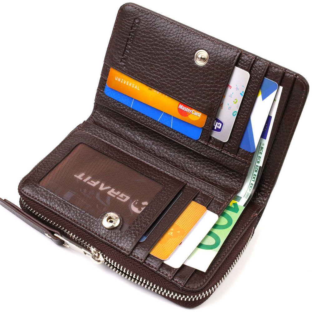 Практичне жіноче портмоне середнього розміру з натуральної шкіри CANPELLINI 21910 Коричневе Київ - фото 3