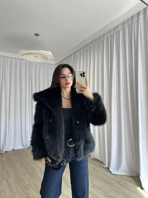 Женская стильная короткая шуба с большим воротником искусственный мех Черный, 42 Одесса - изображение 3