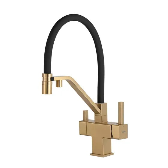 Змішувач для кухні під фільтр GAPPO G4395-63 з гнучким виливом, золото сатин/чорний Київ