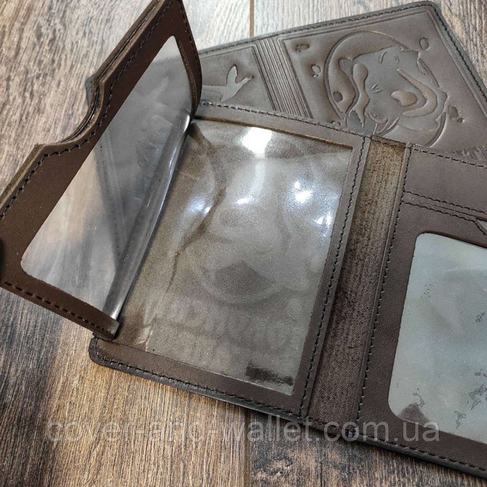 Обложка кожаная на удостоверение охотника коричневая Киев - изображение 4
