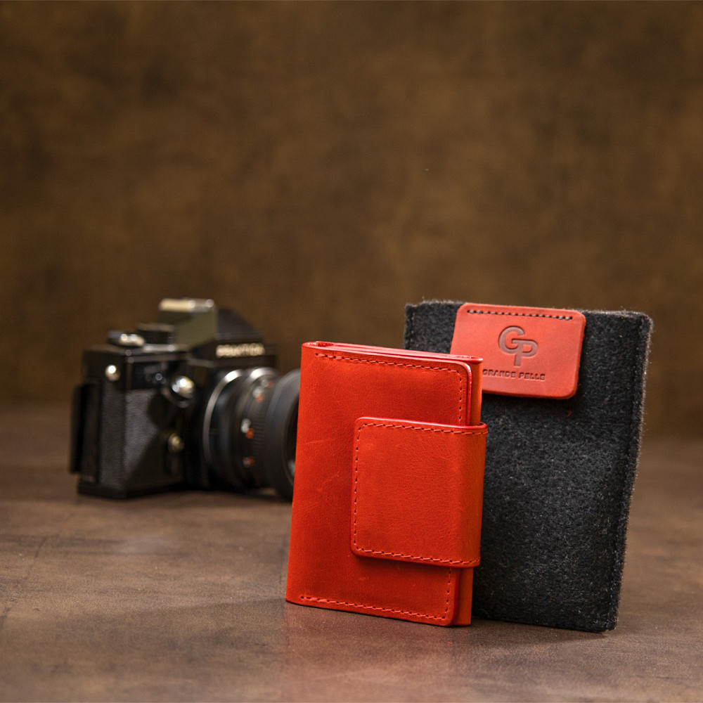 Шкіряна вінтажна візитниця GRANDE PELLE 11407 Червоний Київ - фото 8