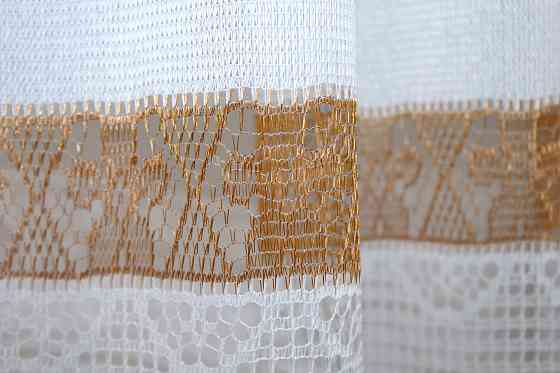 Тюль сітка VR-Textil Juli № 890т Арка на кухню колір білий з світло-коричневим 250х150 см (53-0179) Київ