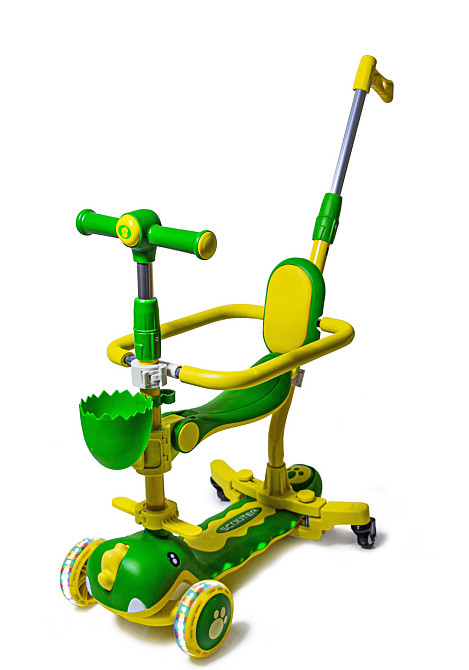 Триколісний самокат-біговець з бортиком Dinosaur 5 в 1. Зелений. Для дітей від 1 року. З музикою та по Одеса - фото 1