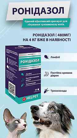 Ронідазол 120 мг упаковка №20 таблеток HELPET Ветсинтез (1 таблетка на 4 кг ваги) Вінниця