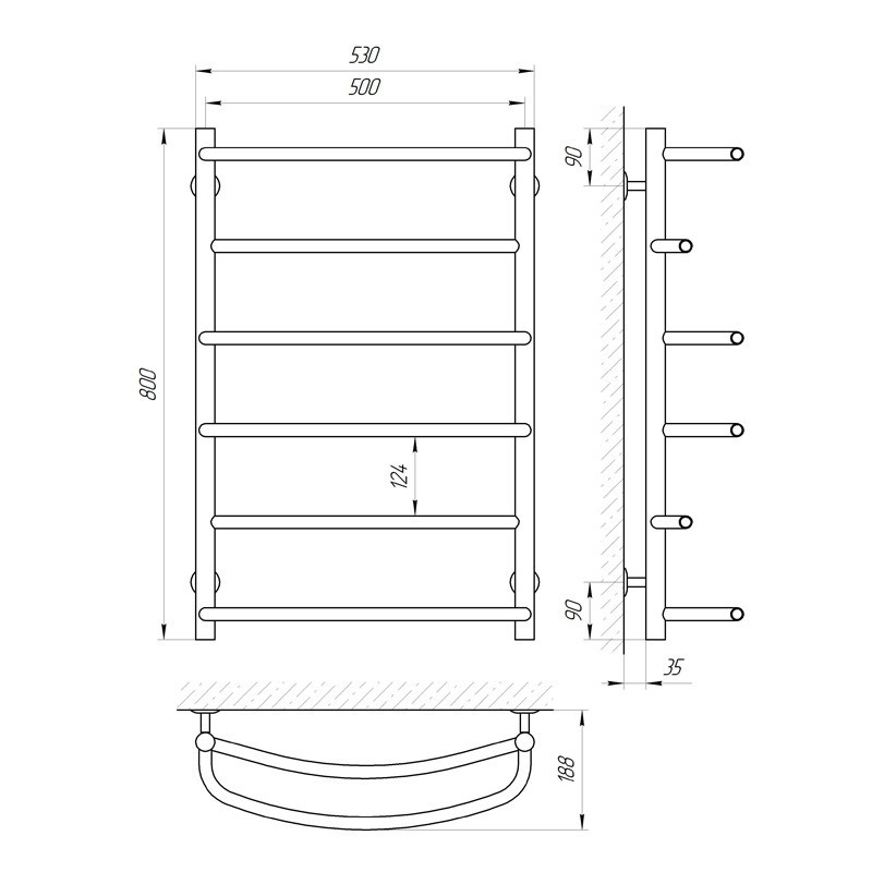 Водяна сушарка для рушників Laris Єврофлеш П6 500x800 Київ - фото 6