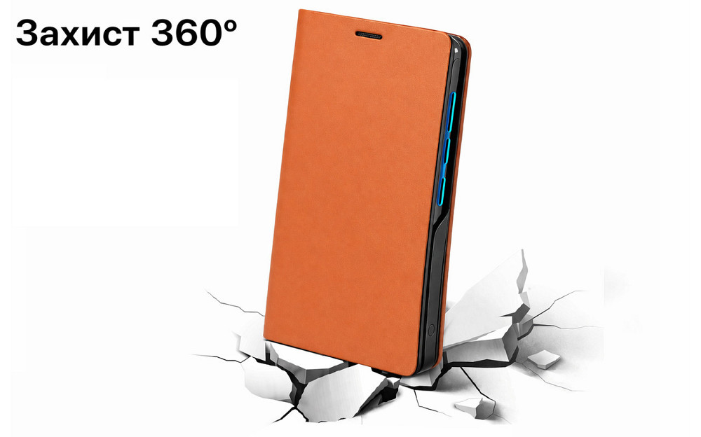 Чохол-книжка PlastGuard для vivo Y02 — екошкіра, пластиковий бампер, магнітна застібка, функція підставки Помаранчевий Київ - фото 1
