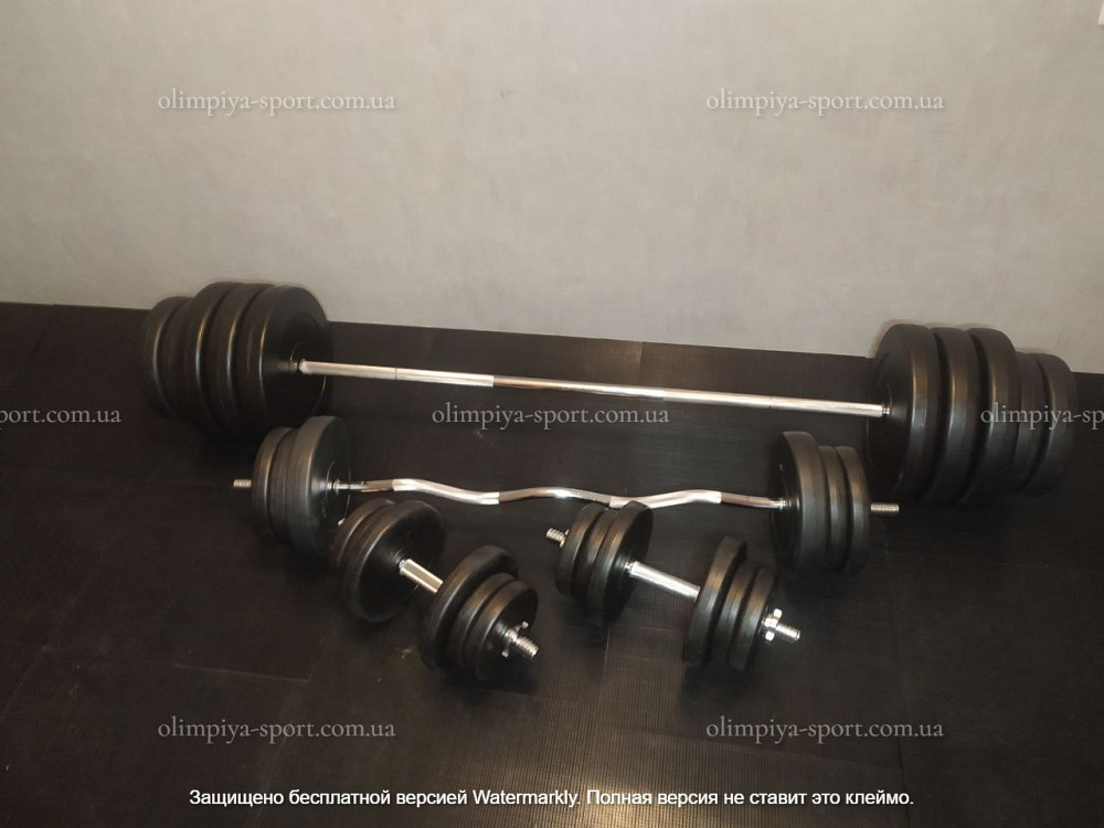 Штанга наборная 200 см + W-образный гриф + Гантели 142 кг Гантели, гири, штанги и диски ударопрочный пластик Киев - изображение 4