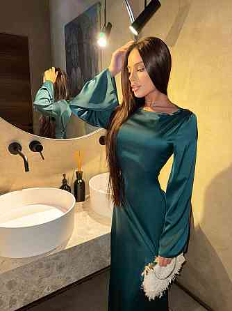 Жіноче стильне довге елегантне плаття дабл шовк Смарагдовий, 46/48 Одеса