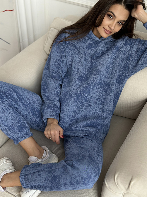 Теплый костюм женский мраморный принт на флисе Голубой L-XL Харьков - изображение 8
