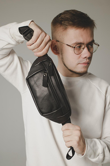 Сумка на пояс из натуральной кожи флотарий SL005 (Черная) Сумы - изображение 6