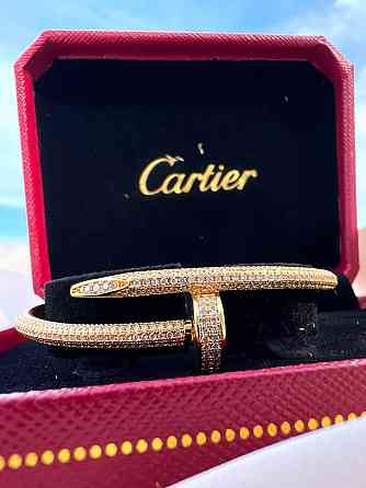Браслет Cartier цвях позолота з цирконієм в брендовому пакуванні / Красива подарункова упаковка - коробочка з оксамитом та пакет Одеса