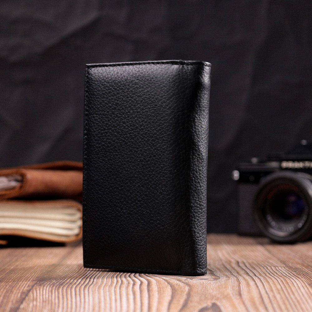 Зручний жіночий гаманець у три складання з натуральної шкіри ST Leather 19468 Чорний Київ - фото 3