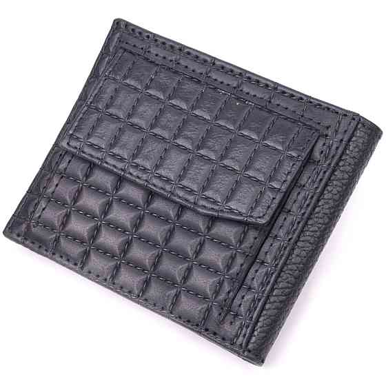 Стеганый мужской зажим с монетницей из натуральной кожи KARYA 21407 Черный Киев