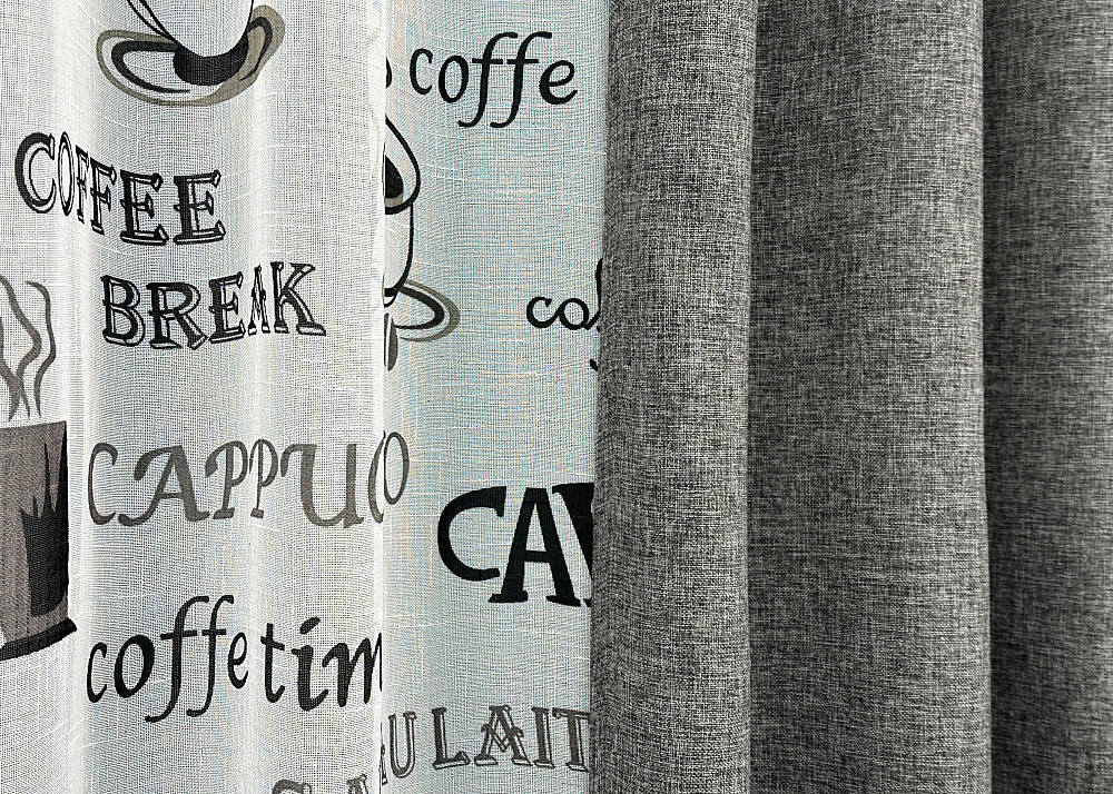 Комплект штор VR-Textil Лен Мешковина 150х270 2шт и Тюль 400х270 108ш-1791т Серый с белым 71-061/3 Киев - изображение 7