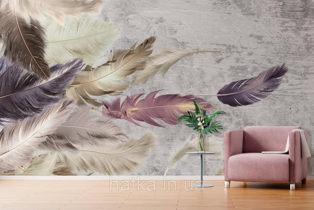 Шпалери вінілові на флізелін великі листя гілки на тлі стіни під штукатурку Київ - фото 1
